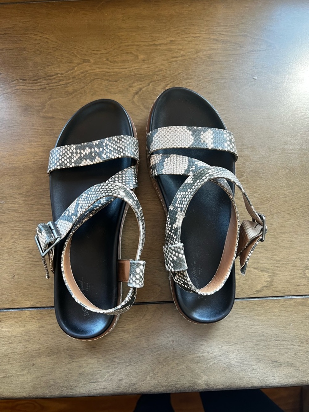 Snake Print Strappy Flat Sandals - Neutral Tones